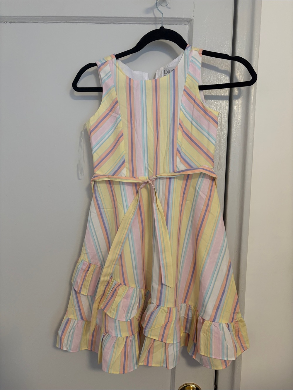 Blush by Us Angels Pastel Striped Yellow Pink Blue Girls Formal Dress
